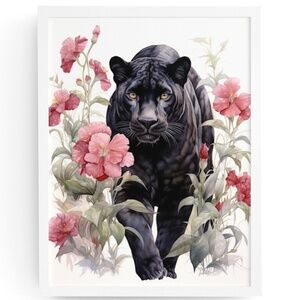 Watercolor Black Jaguar Wall Art Print Unframed - Majestic Jungle Elegance